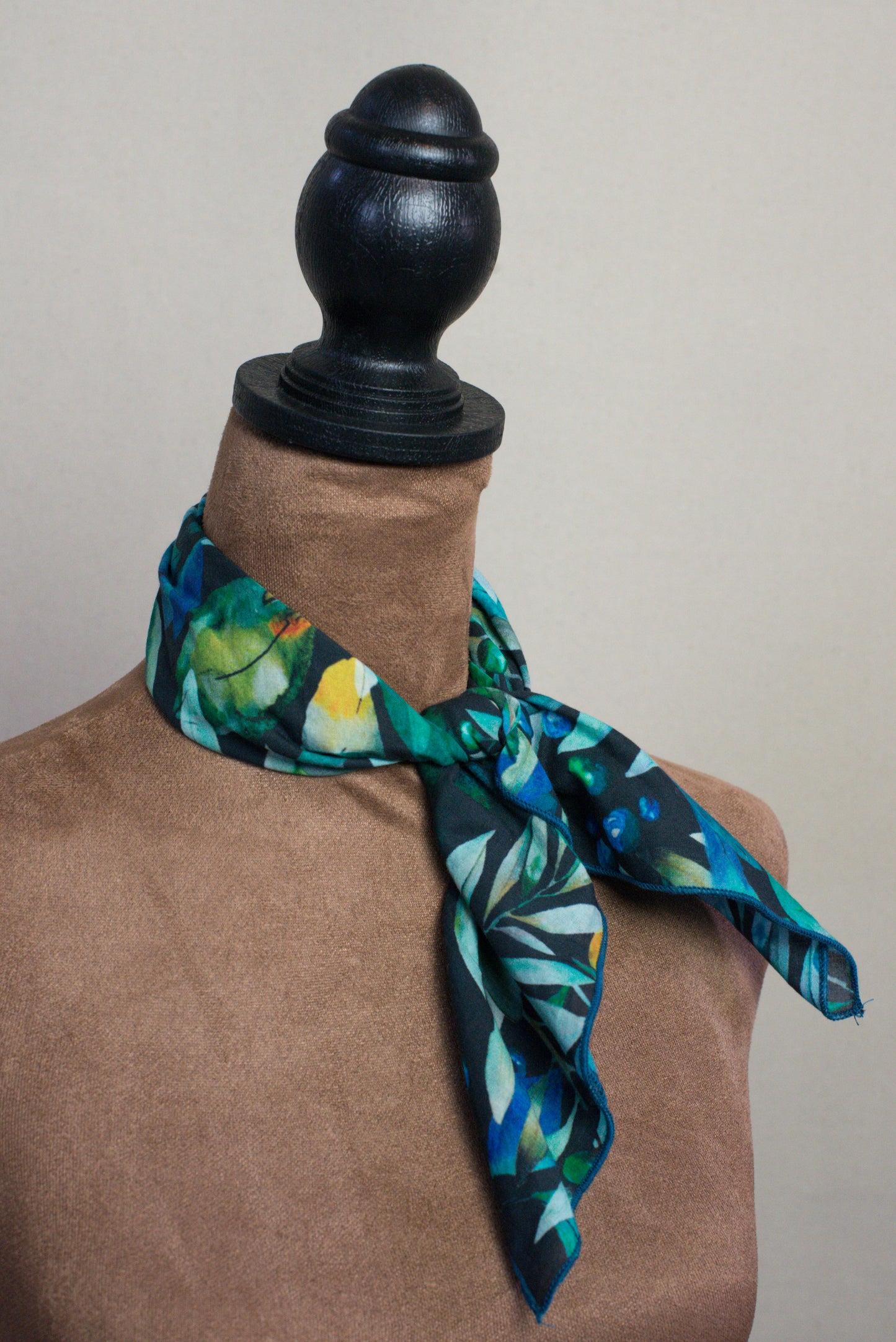 Bandana- Black Ground Teal/Green Foliage