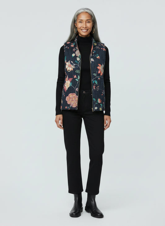 Quilted Cotton Vest- Dark India Floral