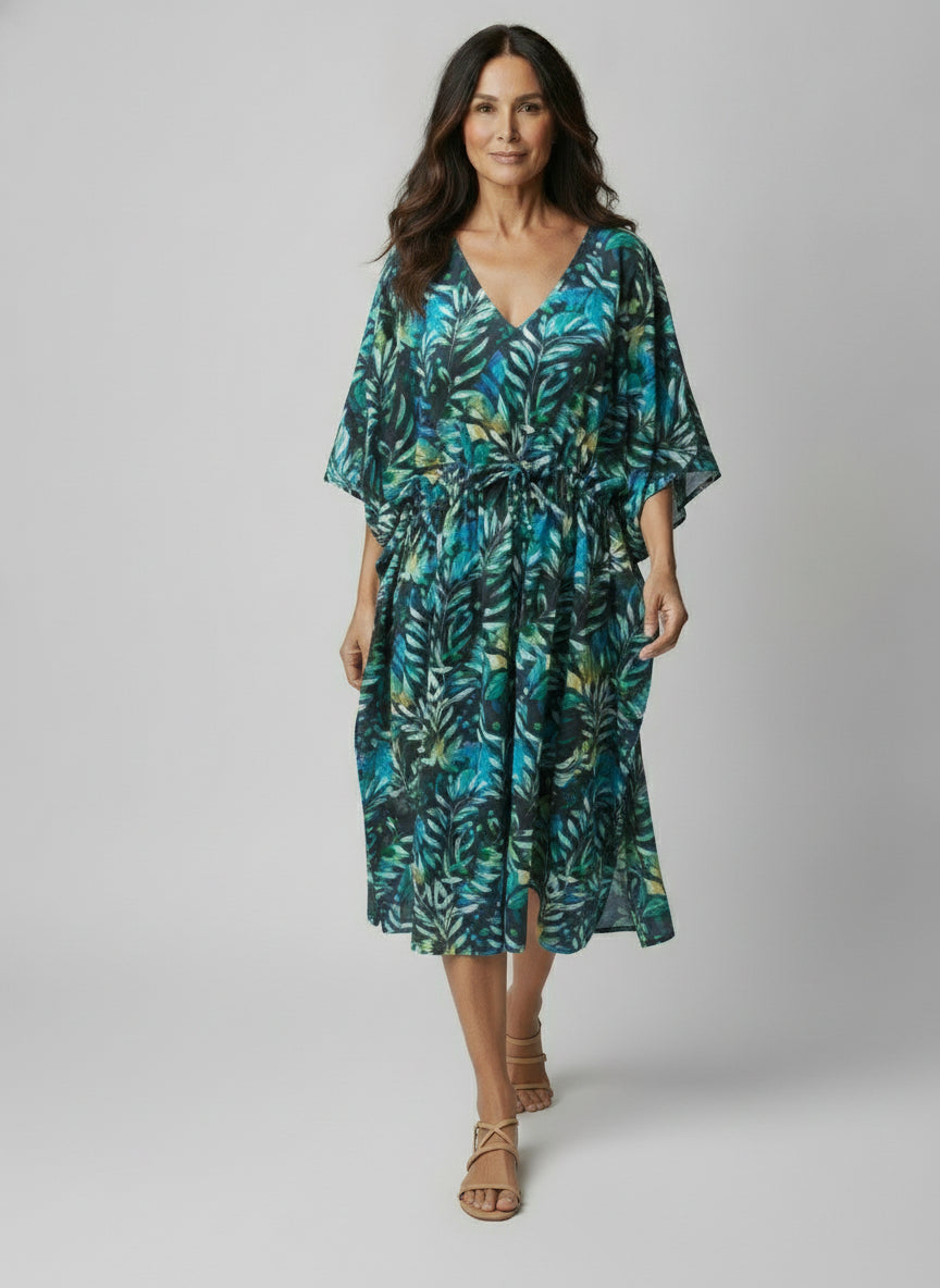 Drawstring Caftan - Watercolor Foliage