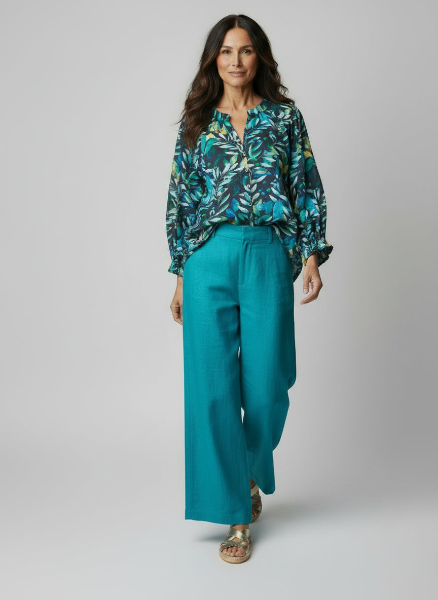 Cotton Button Front V-nk Shirt