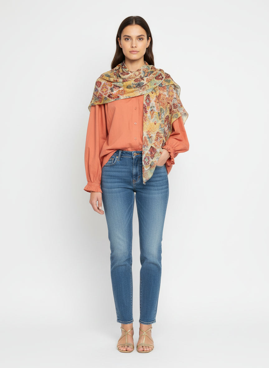 Super Soft Tropical Wool Scarf/Shawl- Ikat