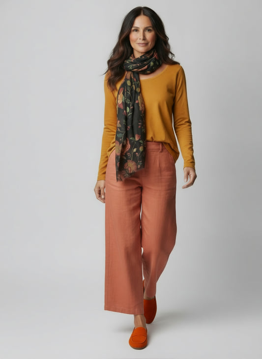 Super Soft Wool Scarf/Shawl- Dark India Floral