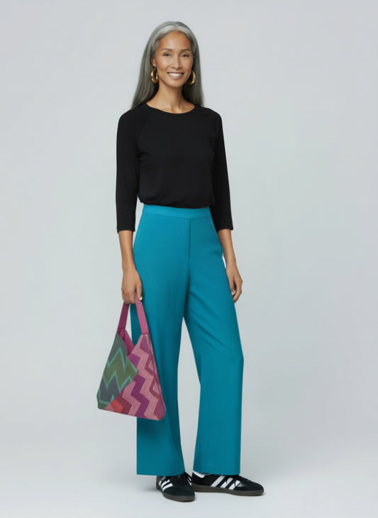 Re-crafted Cotton Blanket Shoulder Bag- Green Pink
