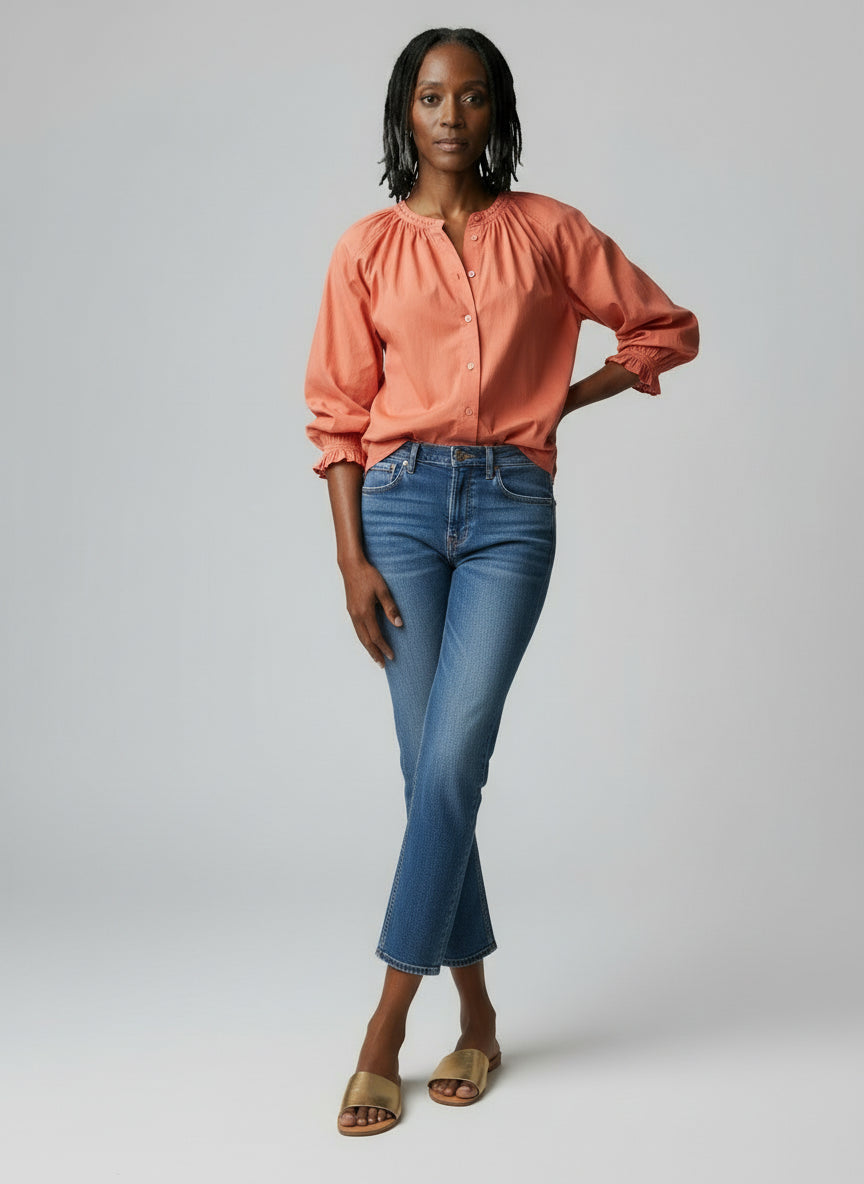 Cotton Poplin Shirt - Burnt Orange