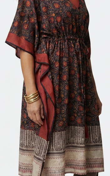 Silk Drawstring Caftan - Choco Rust