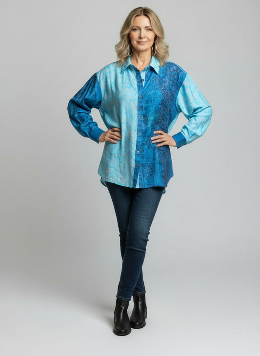Silk Vintage Saree Big shirt- Blues