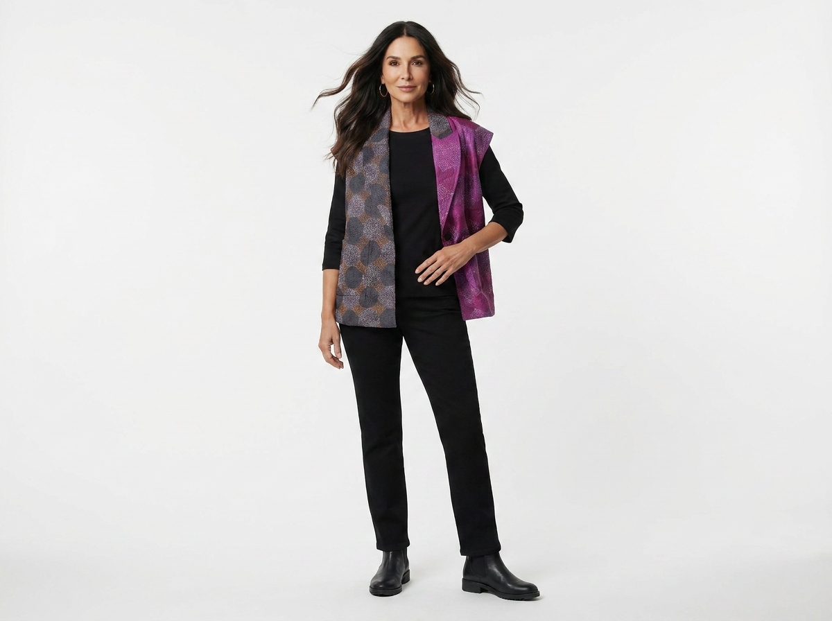 Silk Kantha 2 Pocket Vest - Violet Black