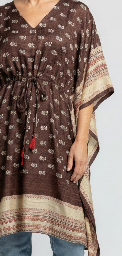Silk Drawstring Caftan - Chocolate
