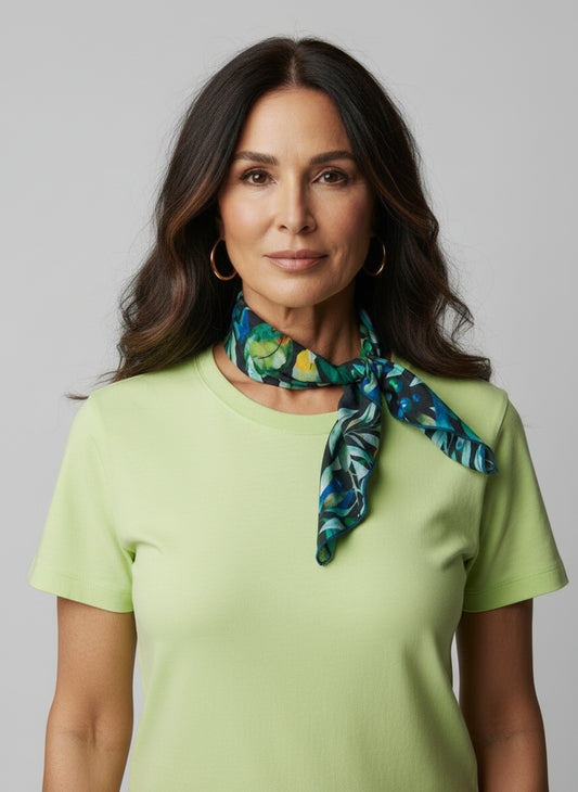 Bandana- Black Ground Teal/Green Foliage