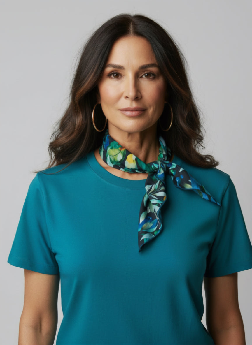 Bandana- Black Ground Teal/Green Foliage
