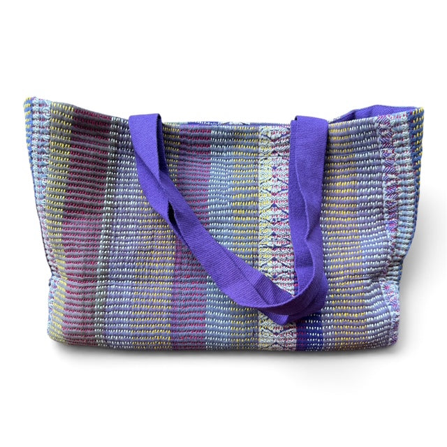 Re-crafted Cotton Blanket Tote- Plum Mustard