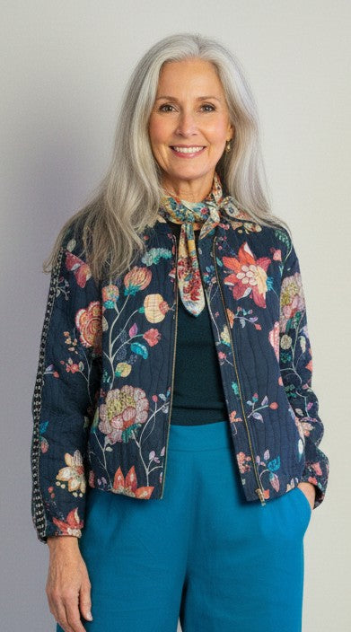 Quilted Bomber Jacket - Dark India Floral