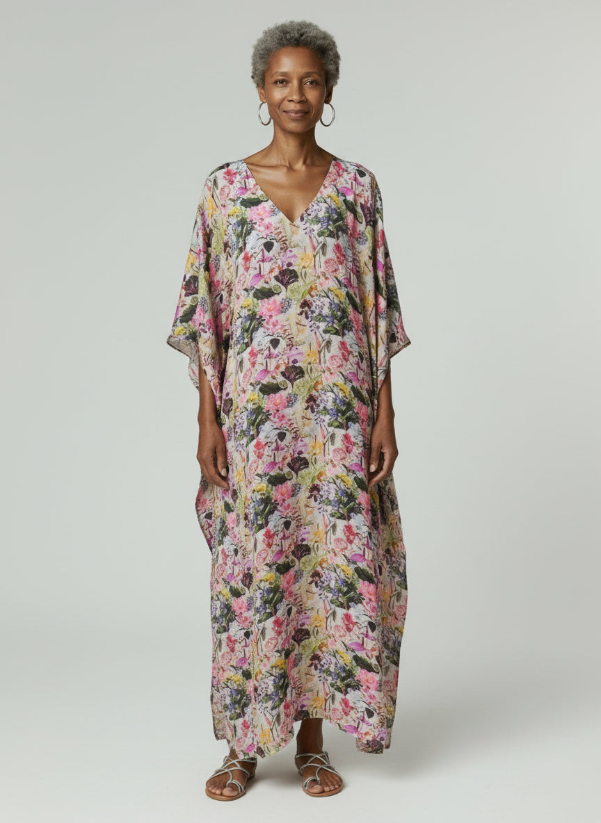 Modal V-neck  Caftan- Tropical