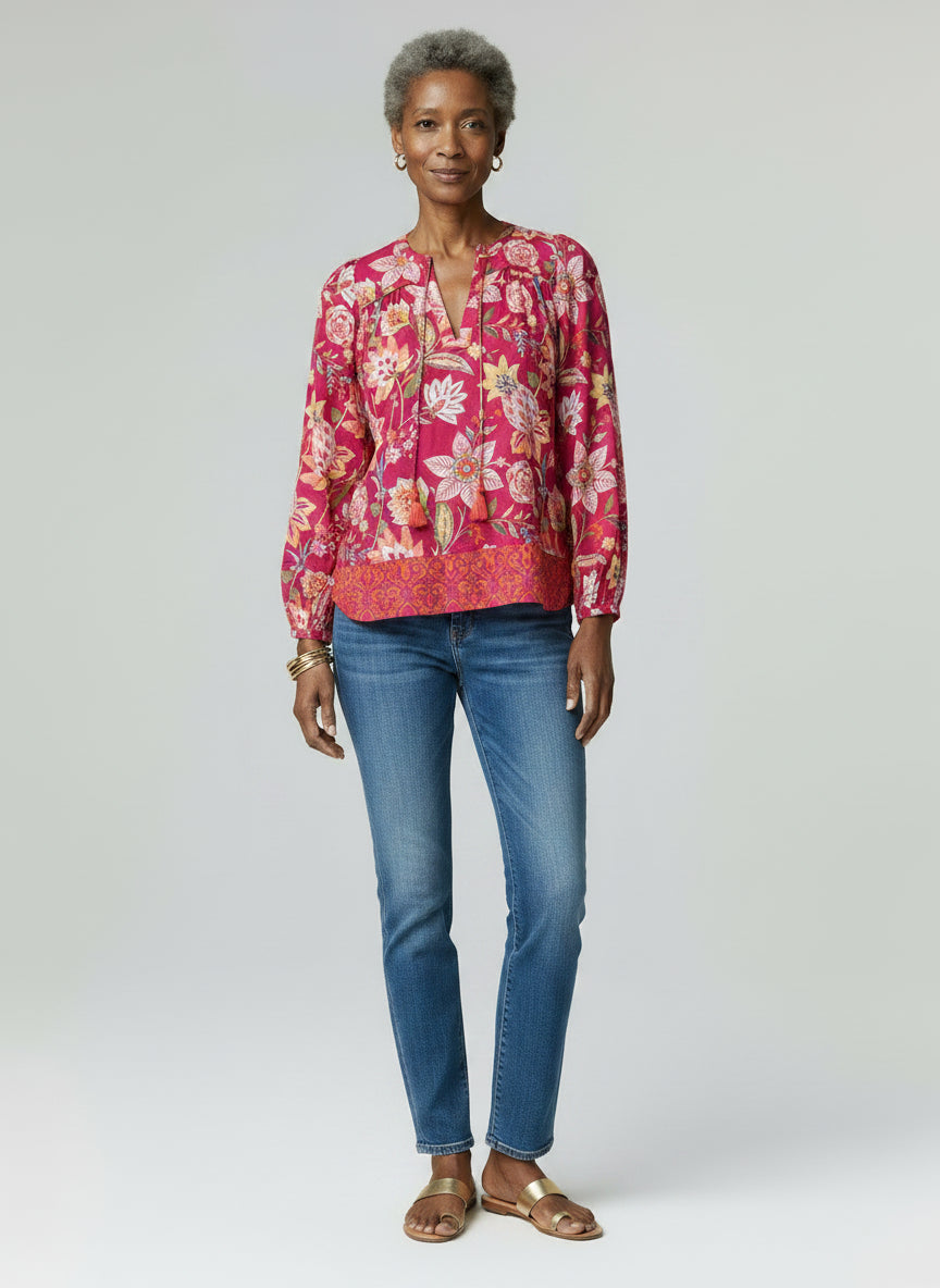 Cotton Tassel Tie Front Top