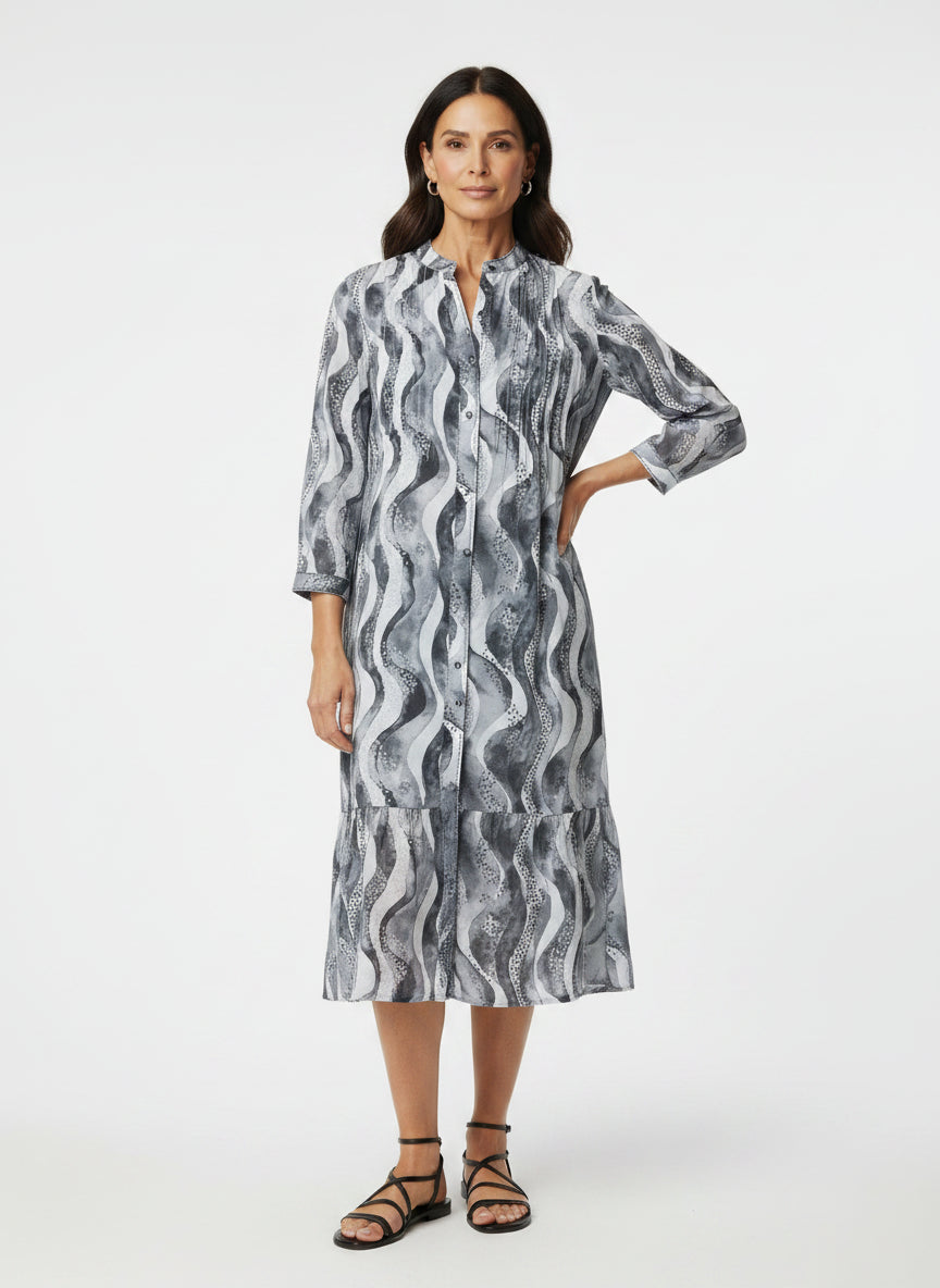 Flounced Cotton Shirtdress