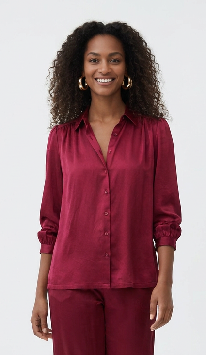 Festiva Shirred Blouse - Merlot