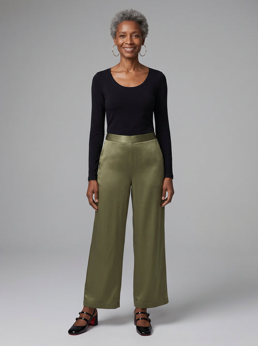 Sateen Cropped Wide Leg Pant - Citrine