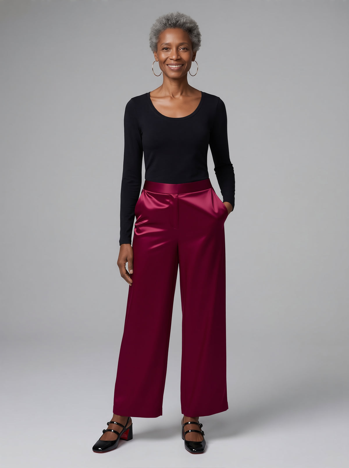 Sateen Wide Leg Cropped Pant - Merlot