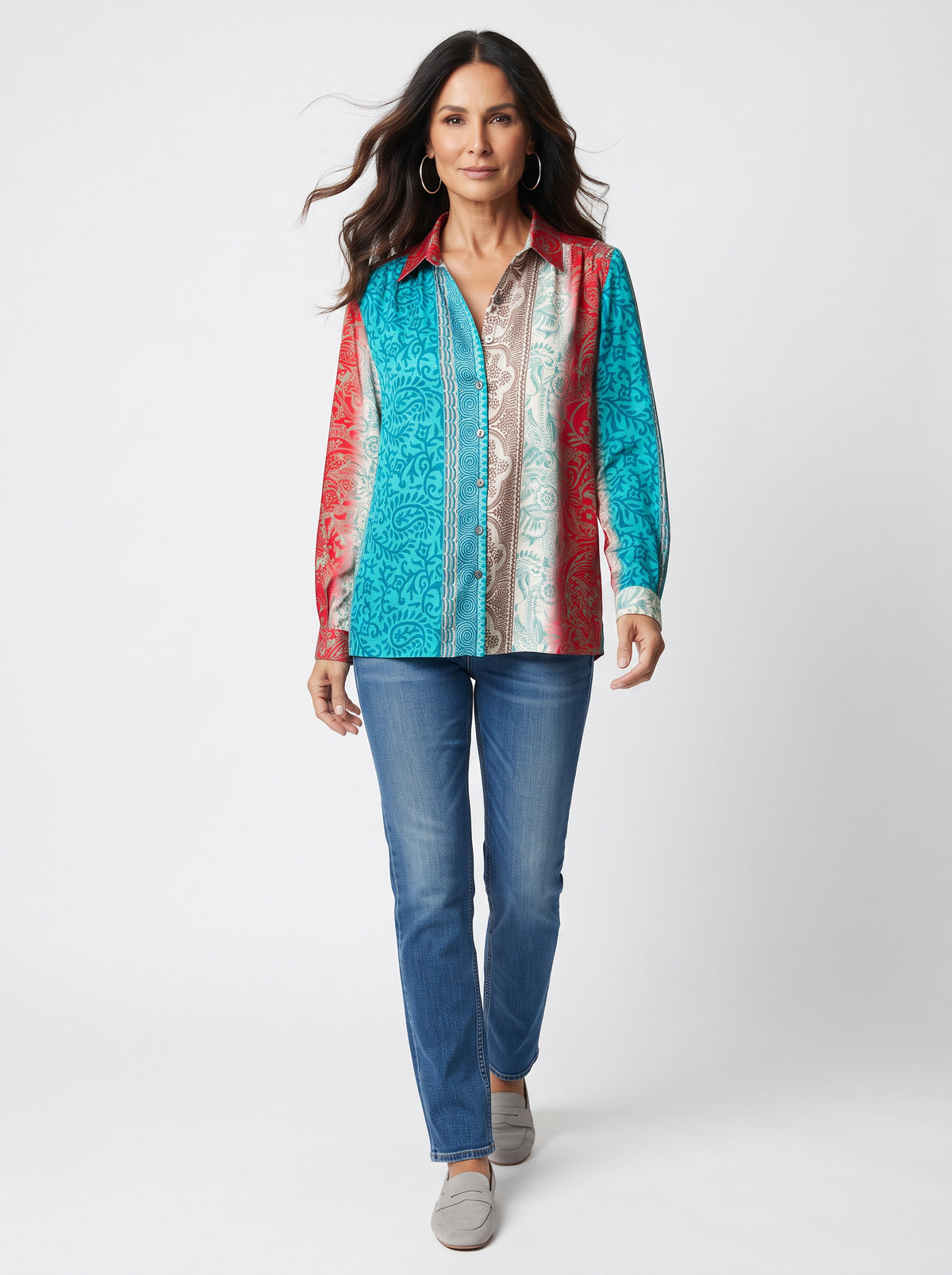Silk Vintage Saree Blouse- Red/Turq