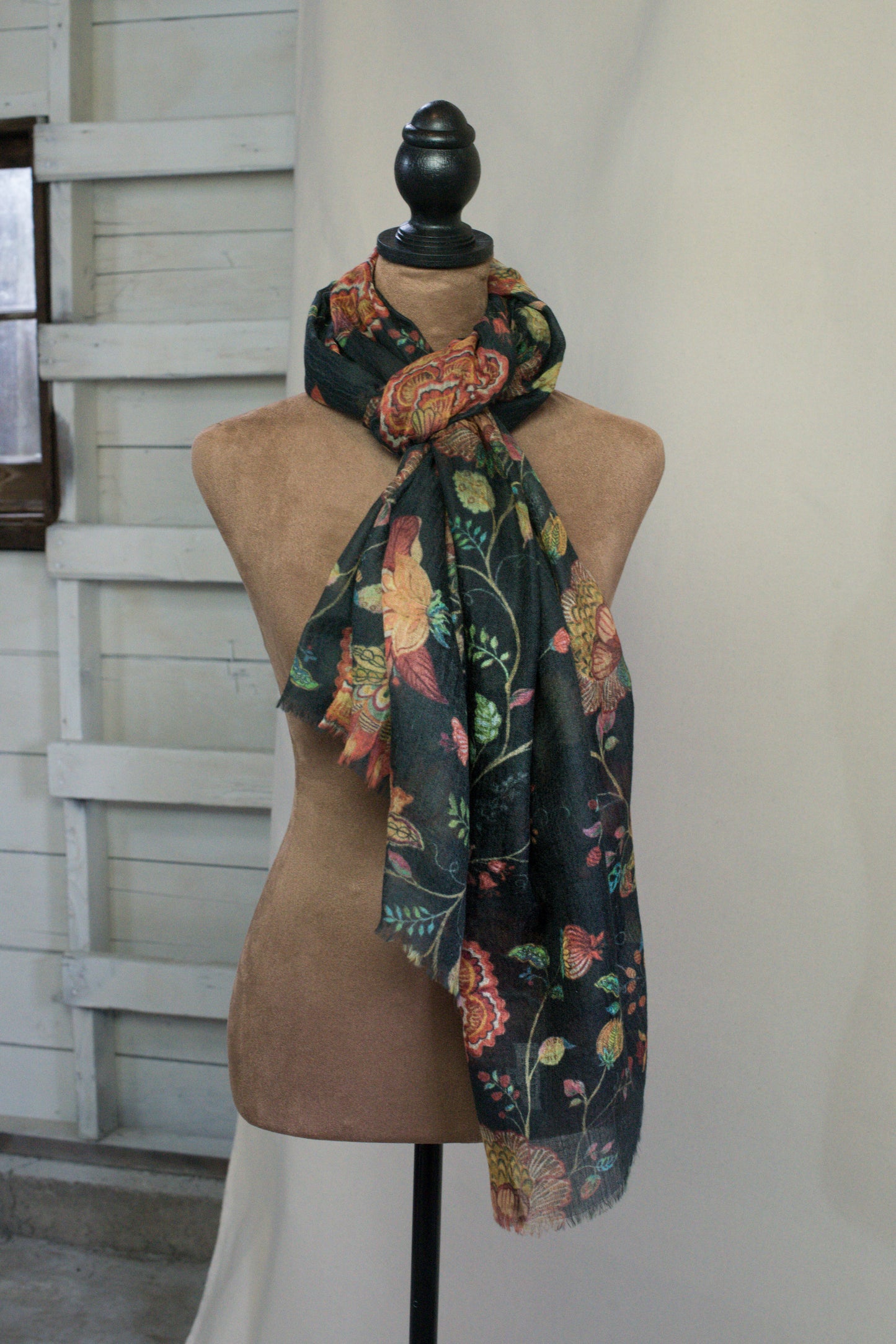 Super Soft Wool Scarf/Shawl- Dark India Floral