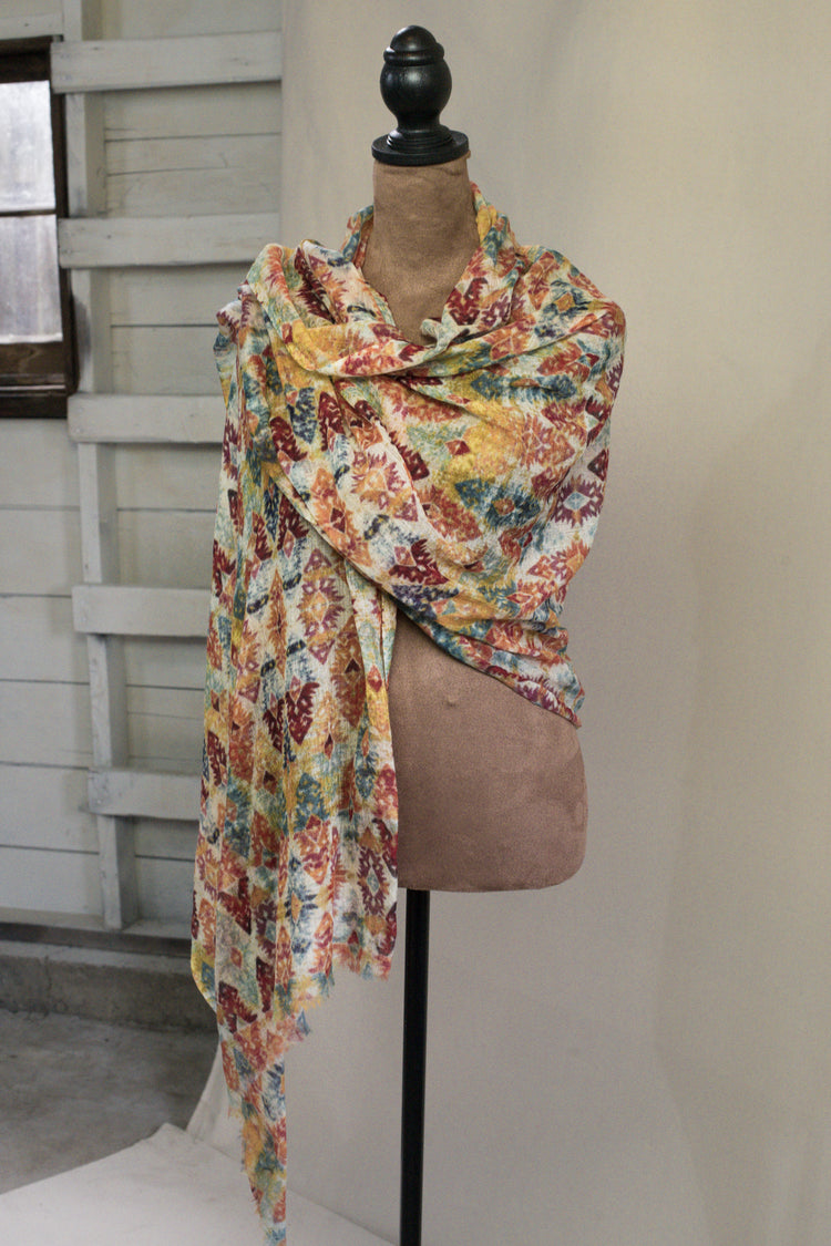 Super Soft Tropical Wool Scarf/Shawl- Ikat