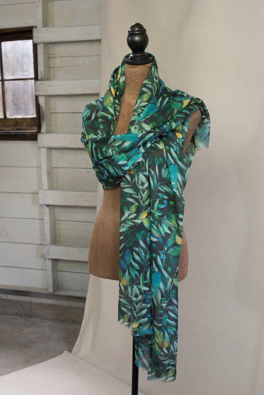 Light Weight Scarf/Shawl- watercolor foliage