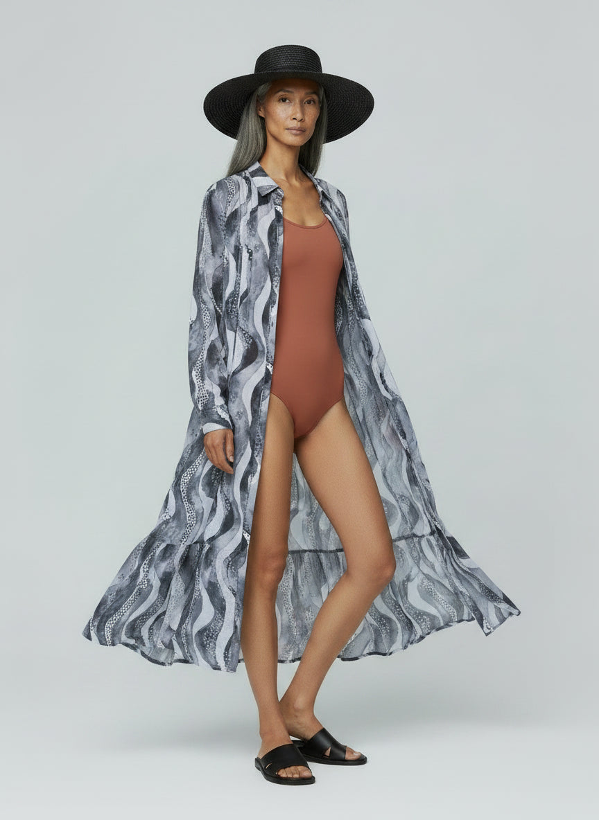 Flounced Cotton Shirtdress