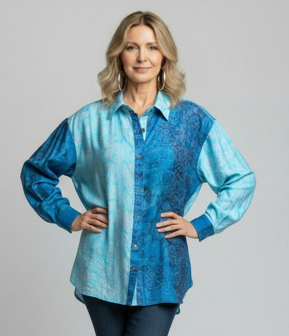 Silk Vintage Saree Big shirt- Blues