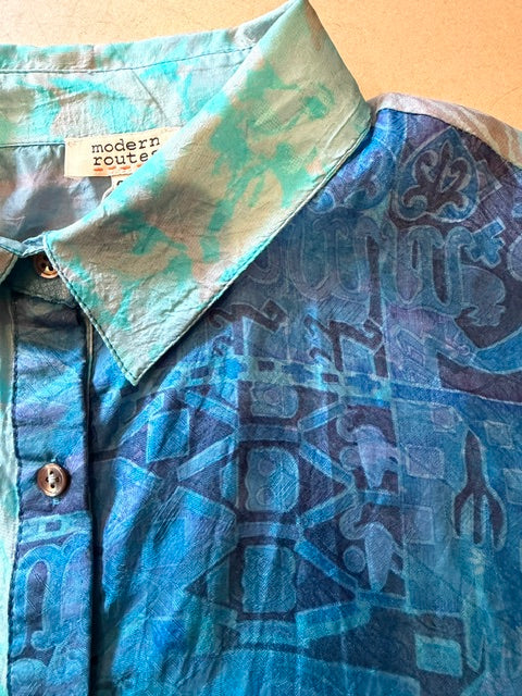 Silk Vintage Saree Big shirt- Blues