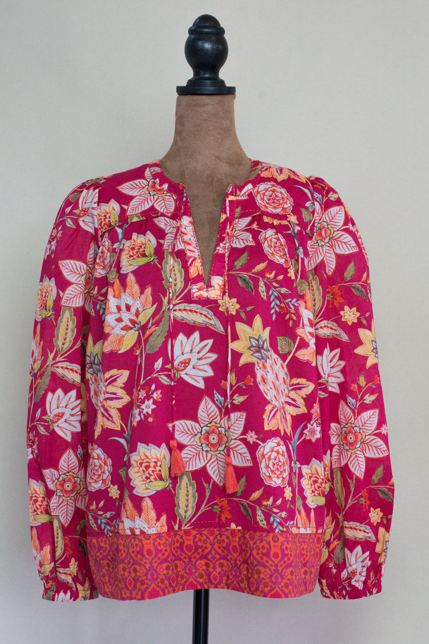 Cotton Tassle Tie Front Top