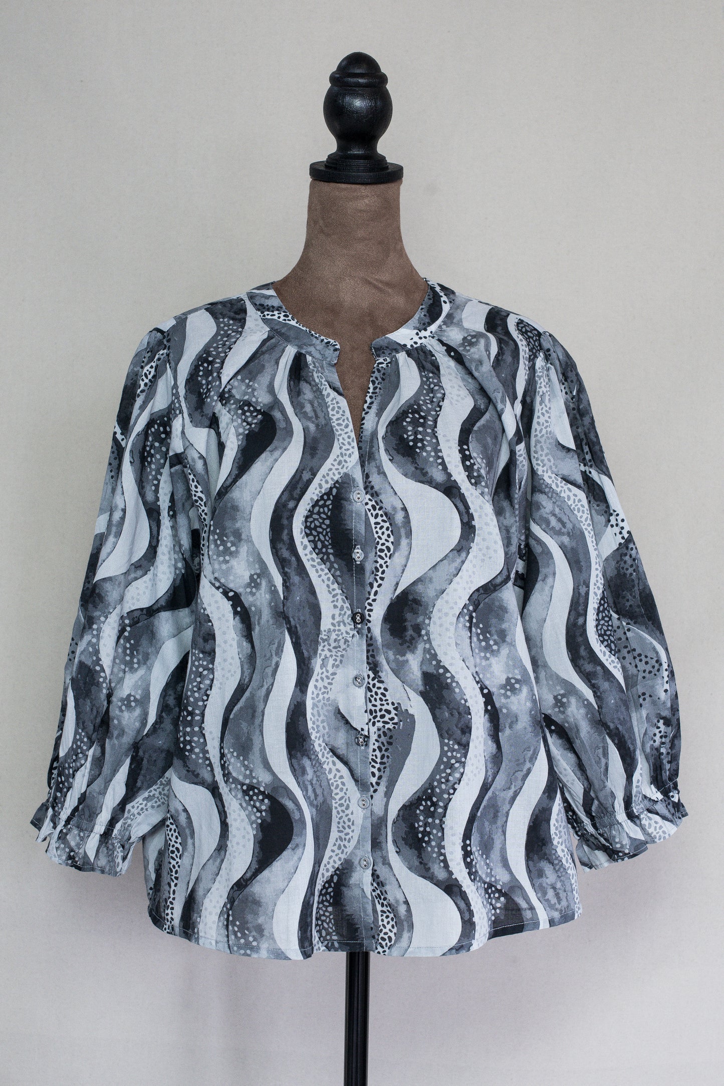 Cotton Button Front V-nk Shirt