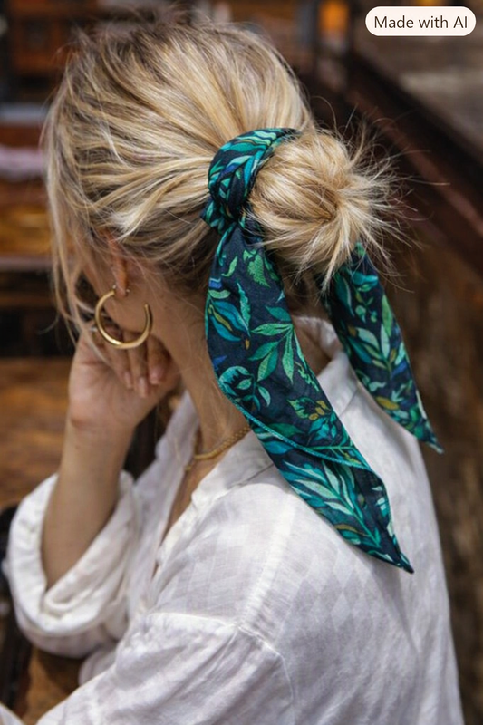 Bandana- Black Ground Teal/Green Foliage