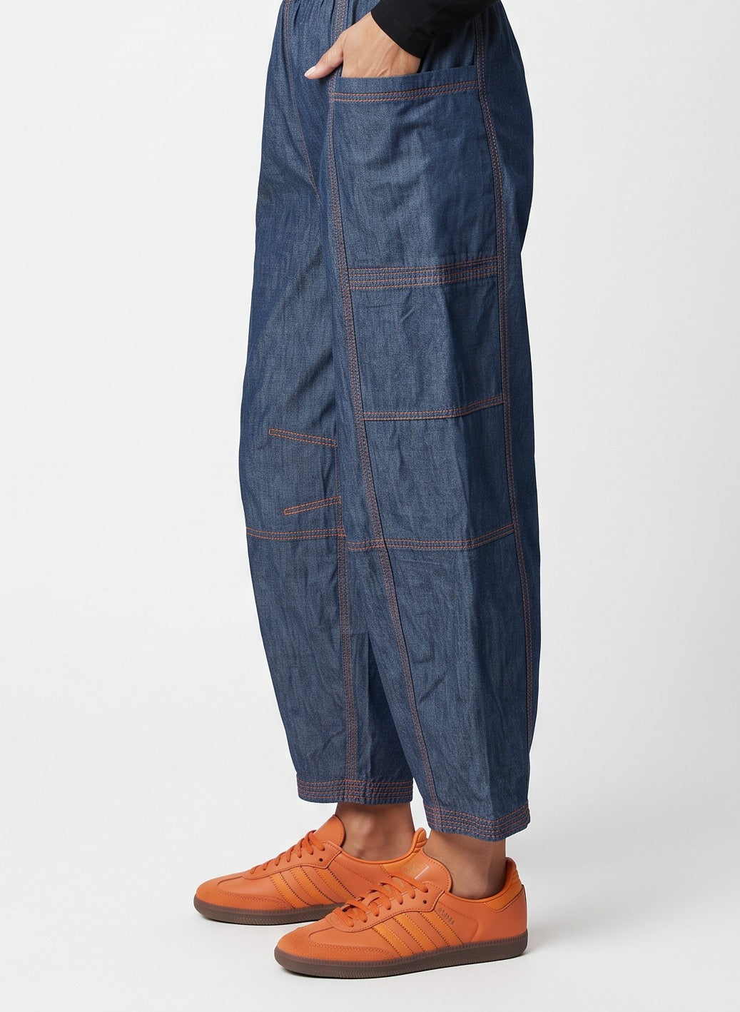 Light Weight Denim Barrel Pants - dark wash