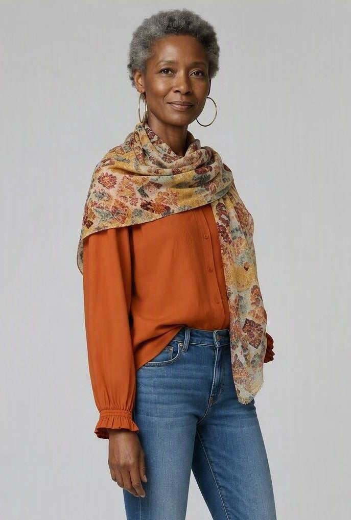 Super Soft Tropical Wool Scarf/Shawl- Ikat