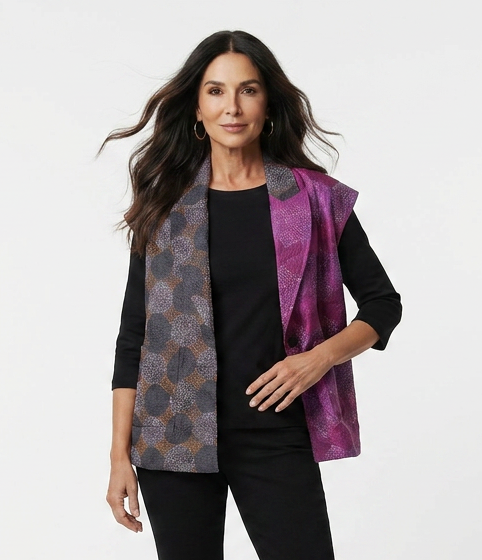 Silk Kantha 2 Pocket Vest - Violet Black