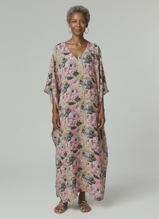 Modal V-neck  Caftan- Tropical