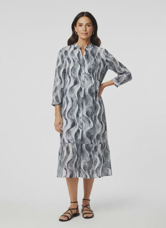 Flounced Cotton Shirtdress