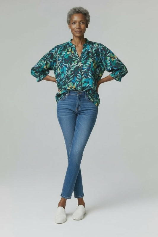 Cotton Button Front V-nk Shirt