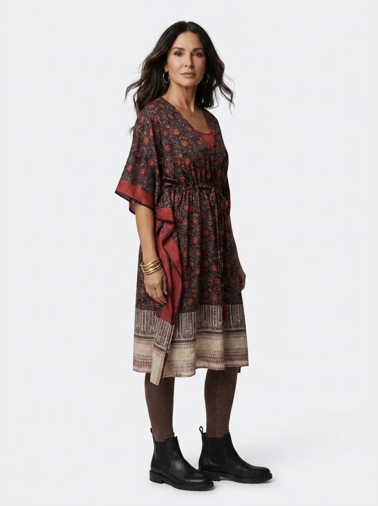 Silk Drawstring Caftan - Choco Rust