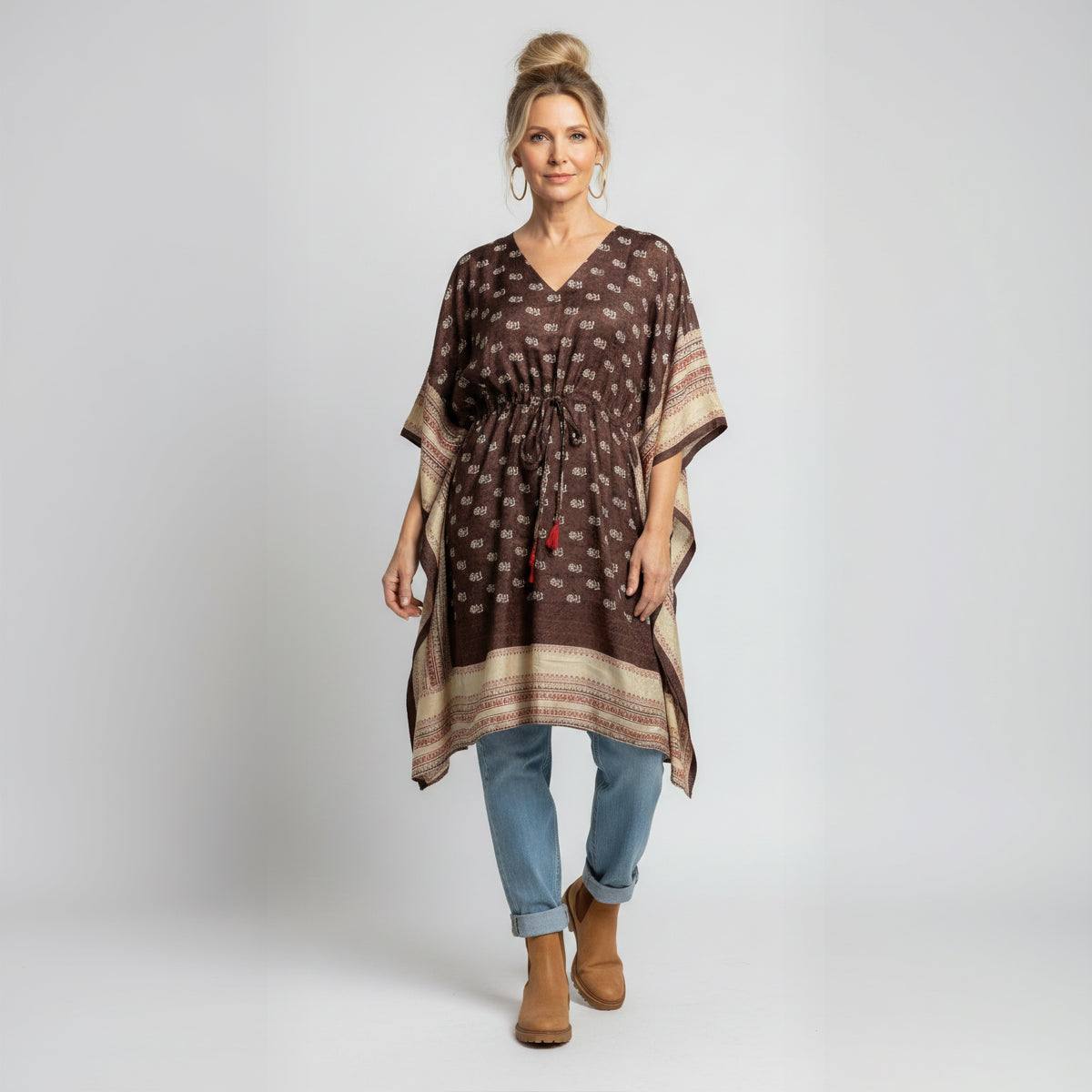 Silk Drawstring Caftan - Chocolate