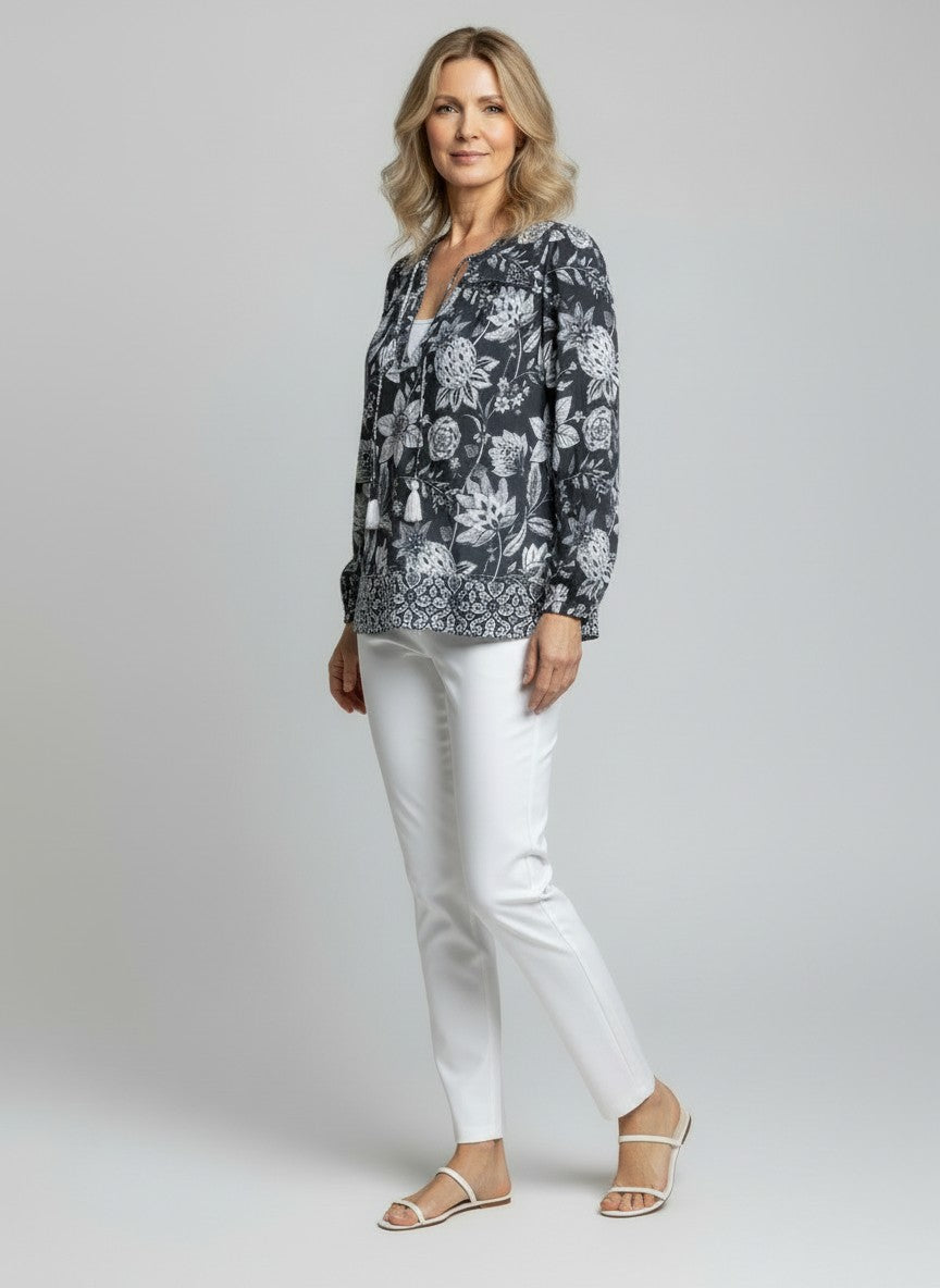 Cotton Tassle Tie Front Top