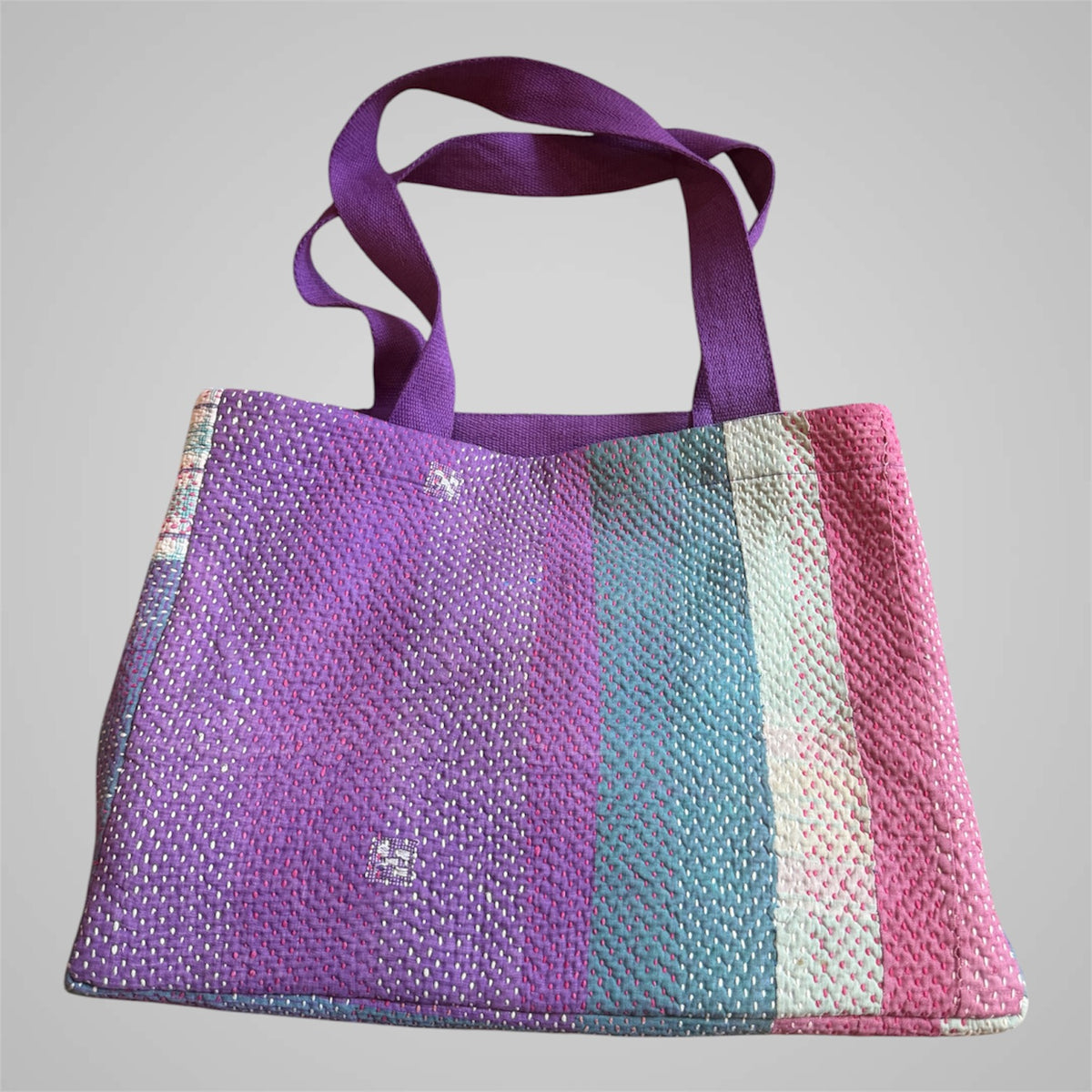 Re-crafted Cotton Blanket Tote- Violet Mint